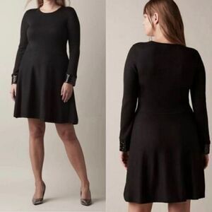 Jw Jason Wu Dress Black Sweater Sequins Cuff Woman's XL Knee Length Soft‎